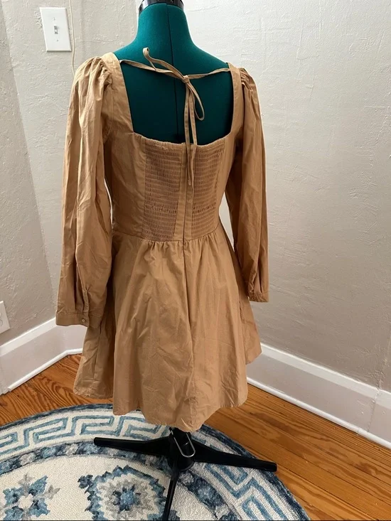 By Anthropologie Long-Sleeve Square-Neck Poplin Mini Dress - Picture 4 of 6